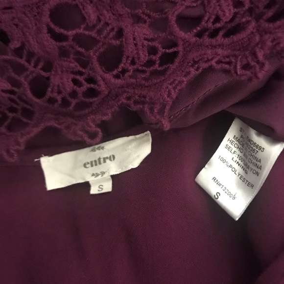Entro Crochet Lace Raspberry Wine Mini Peasant Babydoll Dress - Picture 5 of 6